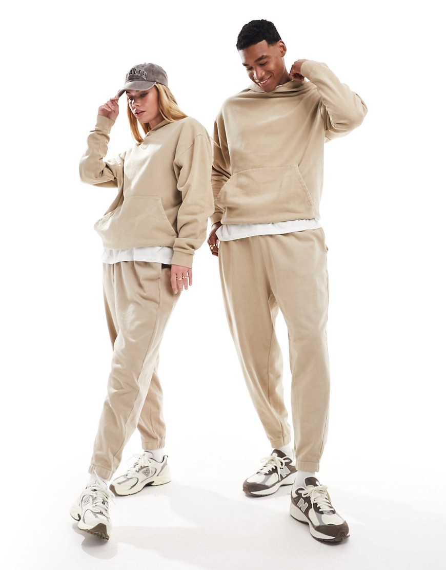 oversized sweatpants in washed beige - part of a set-Brown