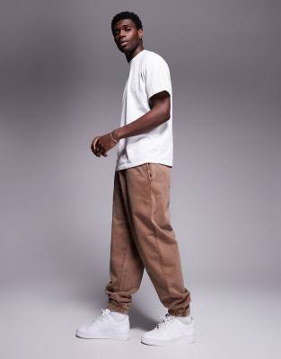 Asos Design Oversized Sweatpants In Washed Brown