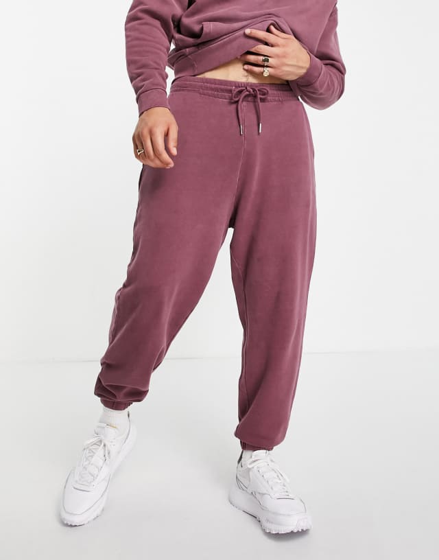 ASOS DESIGN oversized sweatpants in washed burgundy - part of a set