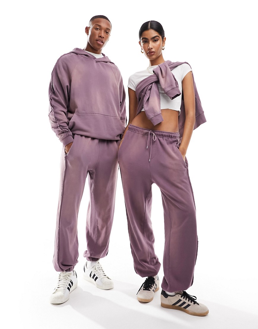 oversized sweatpants in washed purple with seam details - part of a set