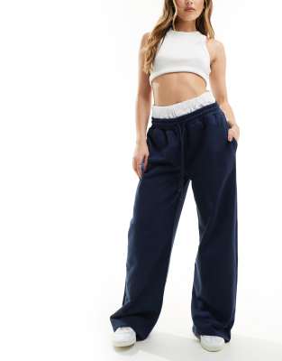 Asos Design Oversized Sweatpants With Boxer Waistband In Navy-white