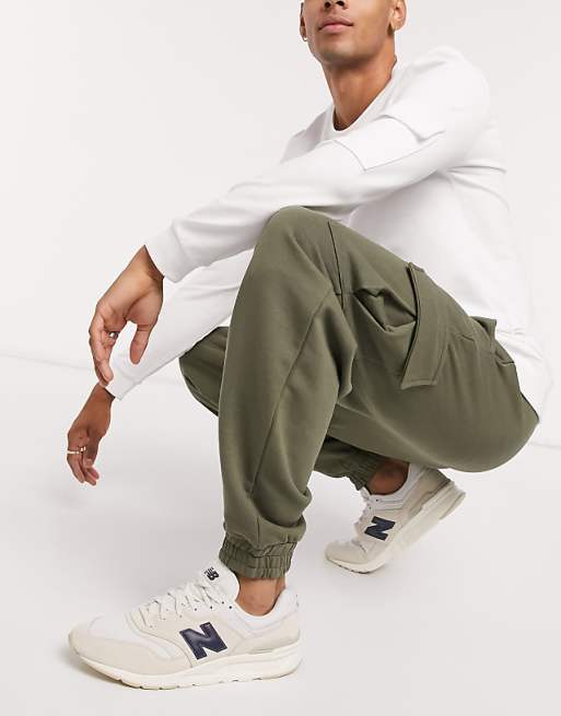 ASOS DESIGN oversized sweatpants with cargo pockets in khaki | ASOS