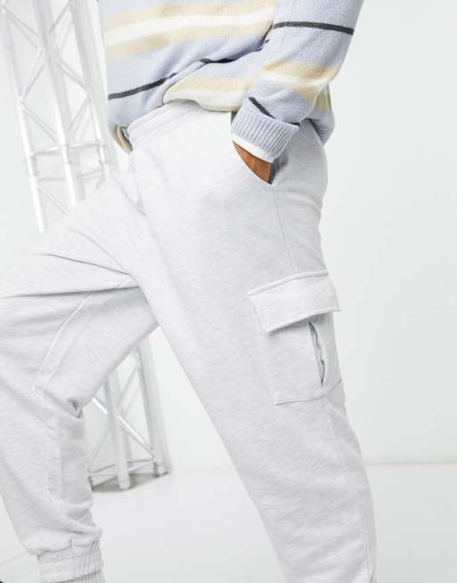 ASOS DESIGN oversized sweatpants with cargo pockets in white marl