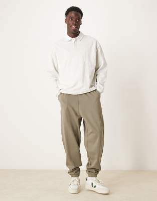 Asos Design Oversized Sweatpants With Contrast Stitching In Khaki-brown
