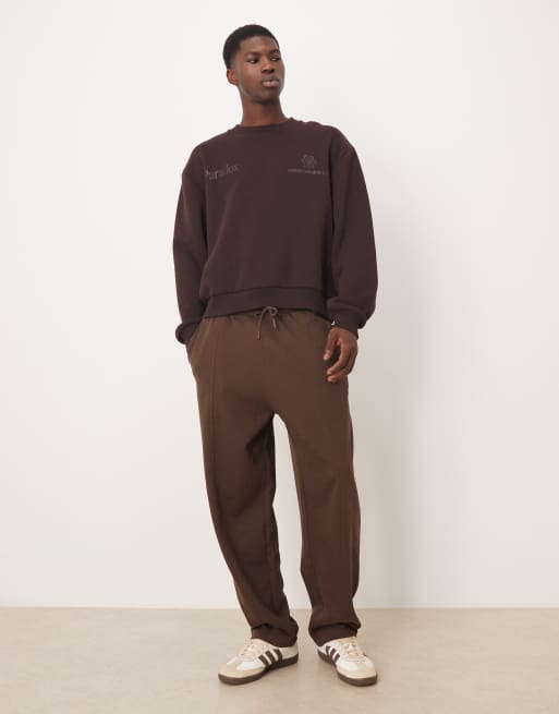 ASOS DESIGN oversized joggers with pin tuck detail in brown