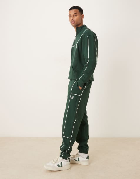ASOS DESIGN oversized sweatpants with piping and print in green - part of a set - view 1