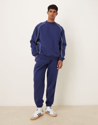 Asos Design Oversized Sweatpants With Piping In Blue