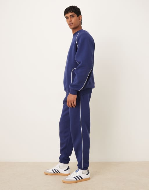 ASOS DESIGN oversized sweatpants with piping in blue, 3 of 5