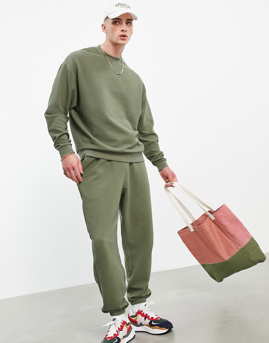 ASOS DESIGN oversized sweatpants with rib in khaki - part of a set-Green