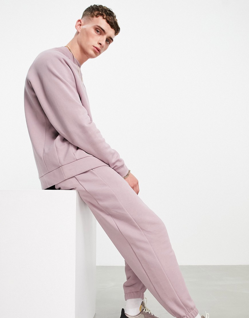 ASOS DESIGN oversized sweatpants with ribbed panels in light purple - part of a set