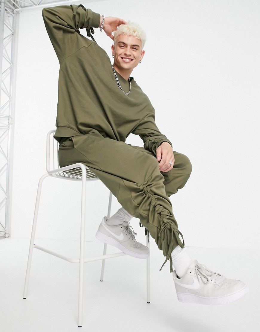 ASOS DESIGN oversized sweatpants with ruching detail in green - part of a set