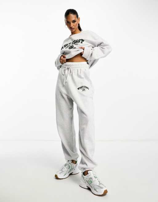 ASOS DESIGN oversized sweatpants with west coast graphic in ice heather part of a set ASOS