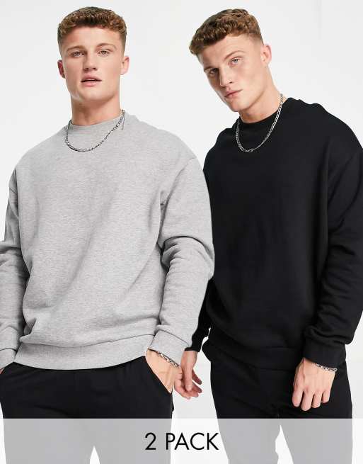 ASOS DESIGN oversized sweatshirt 2 pack black gray heather MULTI