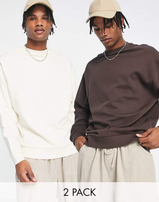 ASOS DESIGN oversized sweatshirt 2 pack brown cream ASOS