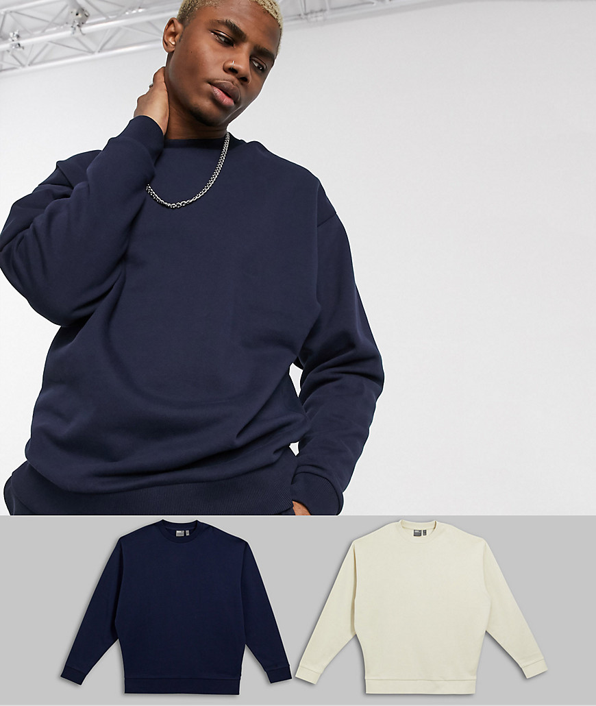 ASOS DESIGN oversized sweatshirt 2 pack in navy / beige-Multi