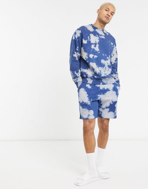 ASOS DESIGN oversized sweatshirt and shorts set in blue tie dye