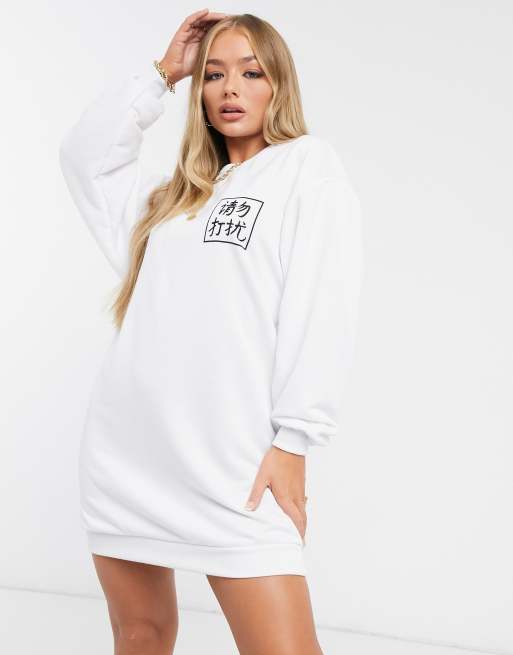 ASOS DESIGN oversized sweatshirt dress with graphic in white