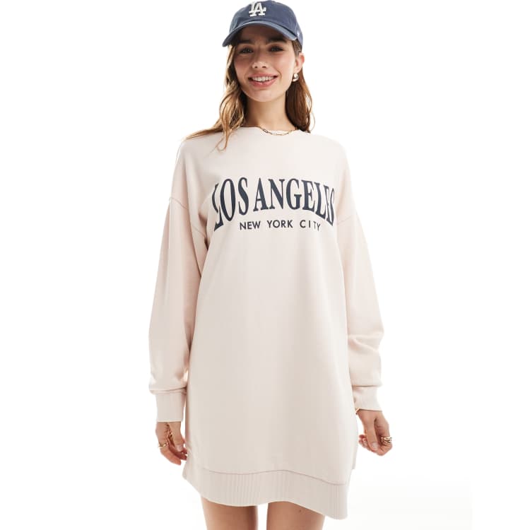 oversized graphic sweatshirt dress Oversized Sweatshirt Dress In Grey With Pockets  Love