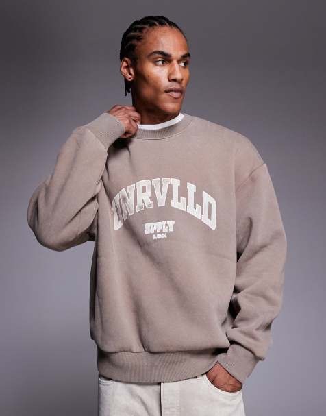 ASOS DESIGN - Oversized sweatshirt i forvasket brun med rund hals og printdetalje - view 1