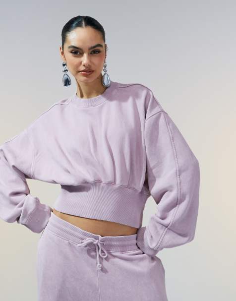 ASOS DESIGN - Oversized sweatshirt i forvasket grålilla med rynket taljedetalje - Del af sæt - view 1