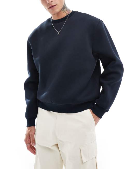 ASOS DESIGN - Oversized sweatshirt i marineblåt scuba-stof i firkantet pasform