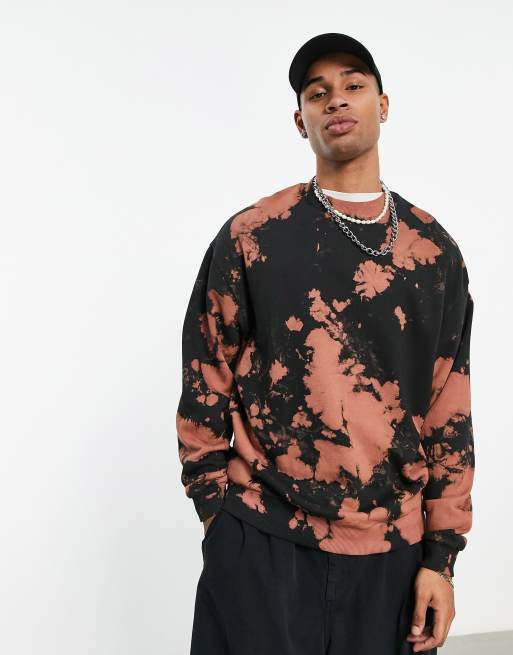ASOS DESIGN - Oversized sweatshirt i sort og orange batik