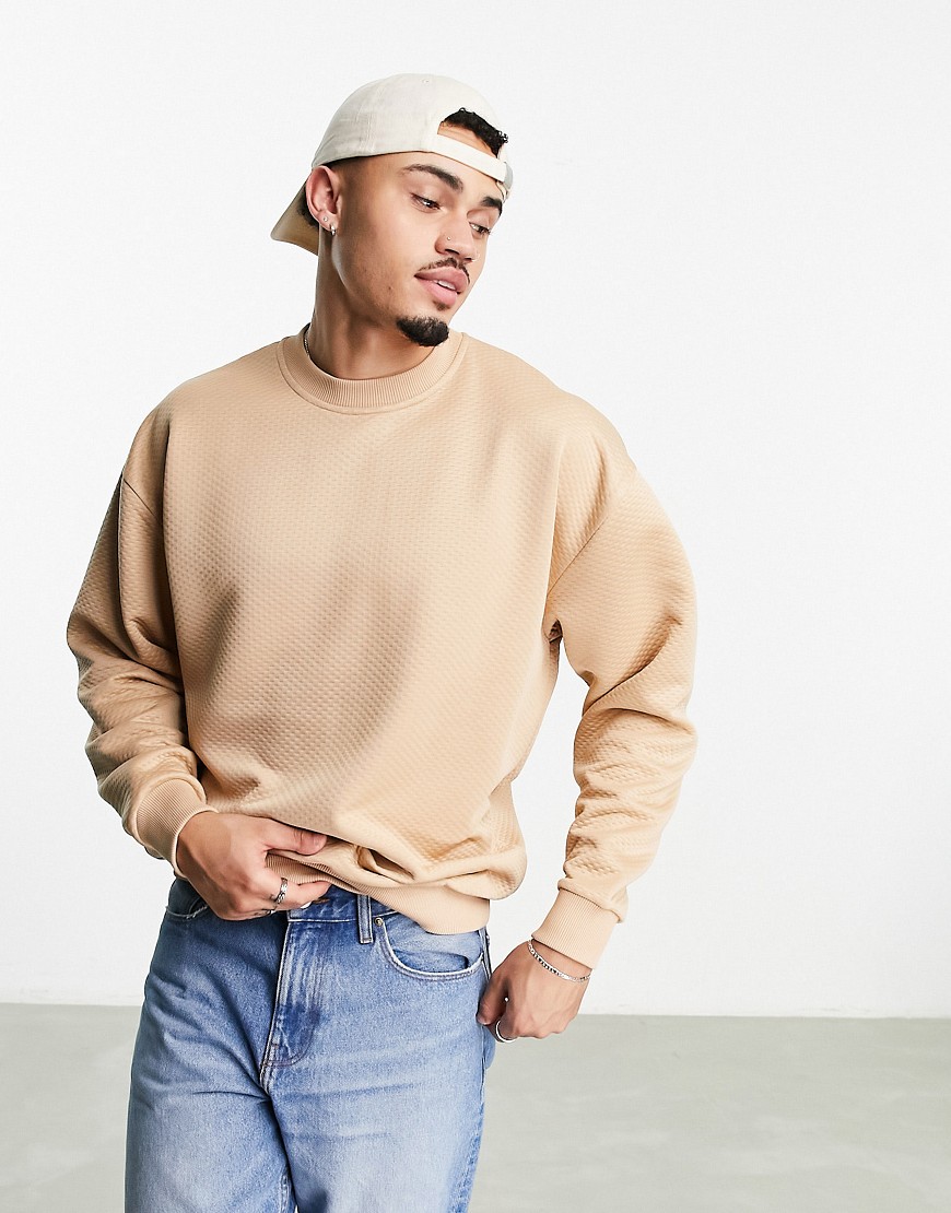 ASOS DESIGN oversized sweatshirt in beige quilted texture-Neutral