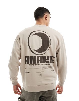 ASOS DESIGN oversized sweatshirt in beige with front and back print