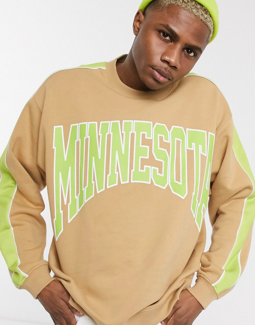 ASOS DESIGN oversized sweatshirt in beige with Minnesota print