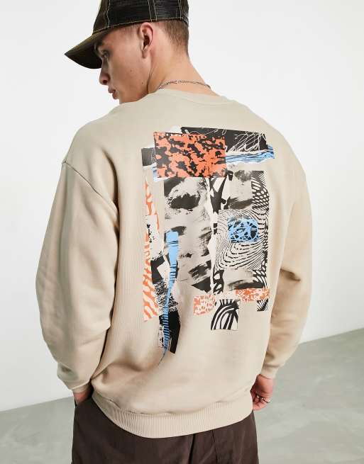 ASOS DESIGN oversized sweatshirt in beige with photographic art