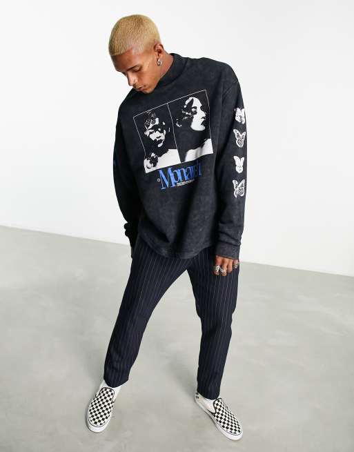 ASOS DESIGN oversized hockey jersey with city print in black and