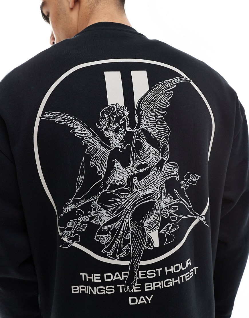 ASOS DESIGN oversized sweatshirt in black with front cherub print