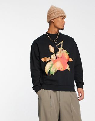 ASOS DESIGN oversized sweatshirt in black with fruit print - ASOS Price Checker