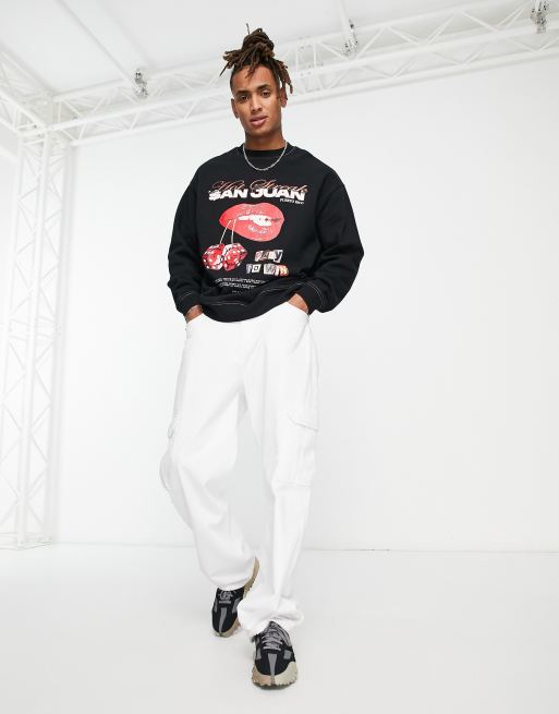 ASOS Design Oversized Hockey Jersey with City Print in Black and Orange