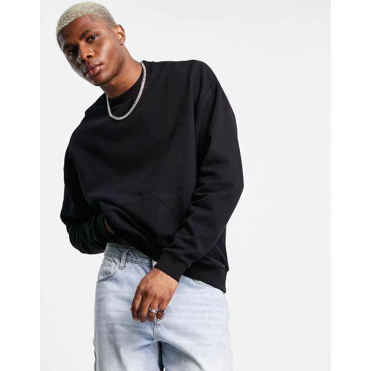 Black Oversized Crew Neck Sweatshirt | estudioespositoymiguel.com.ar