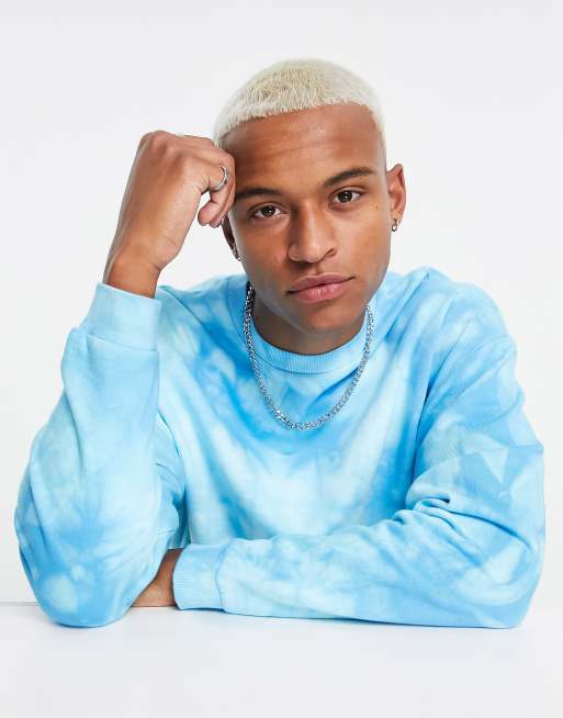 ASOS DESIGN oversized sweatshirt in blue & white tie dye with