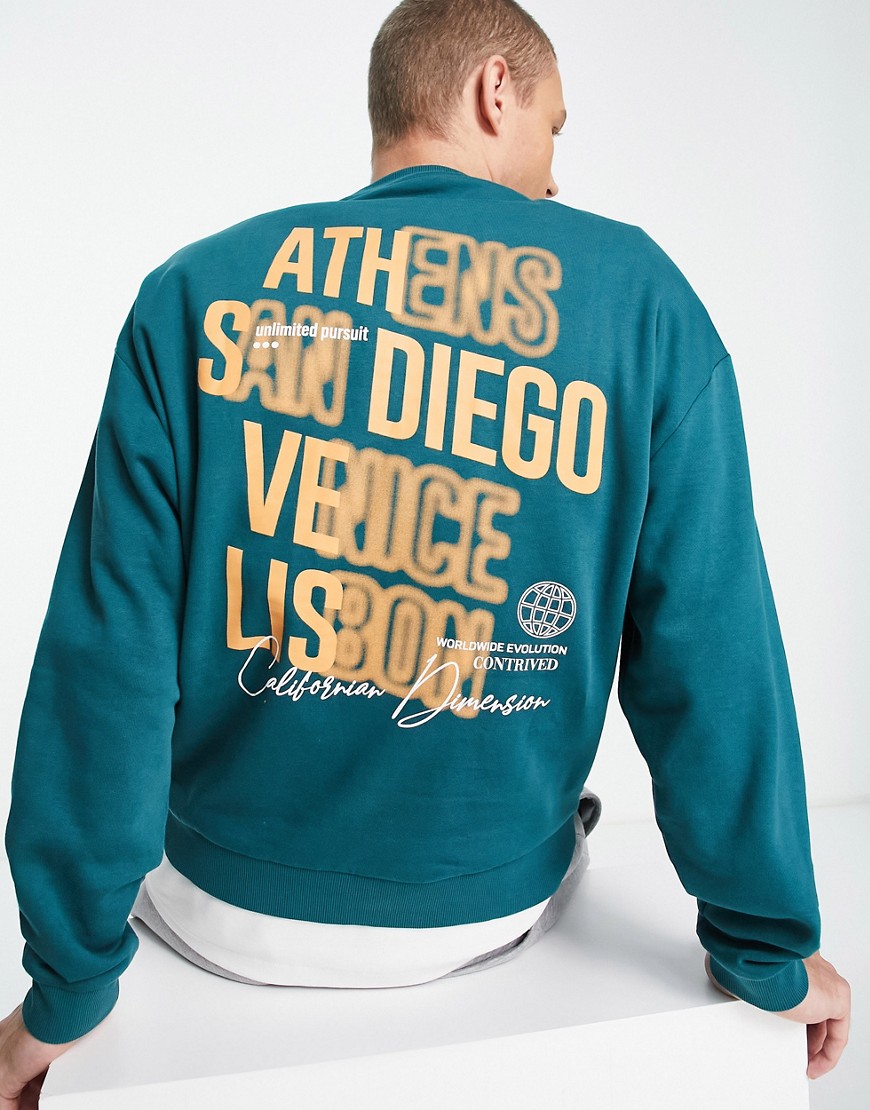 ASOS DESIGN oversized sweatshirt in blue with city back print