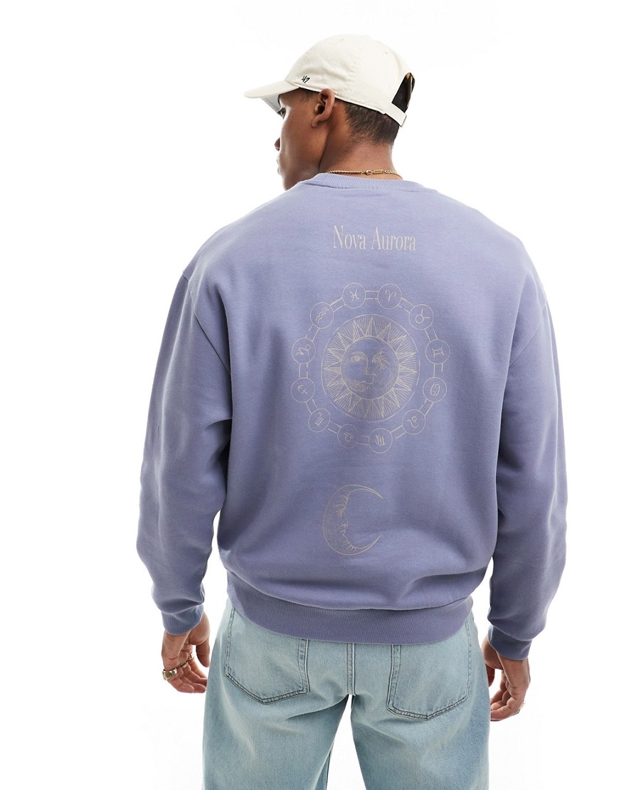 Asos Design Oversized Sweatshirt In Blue With Spine Print-gray