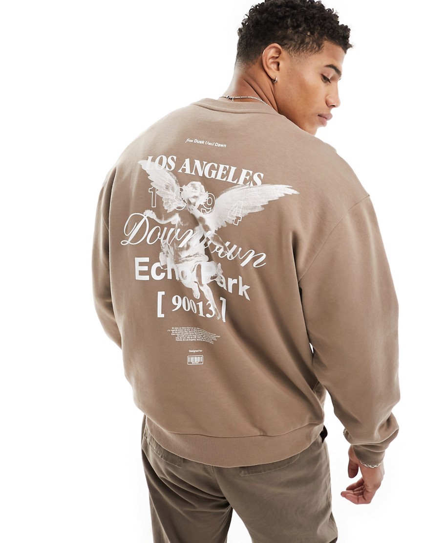 Asos Design Oversized Sweatshirt In Brown With Back City Print