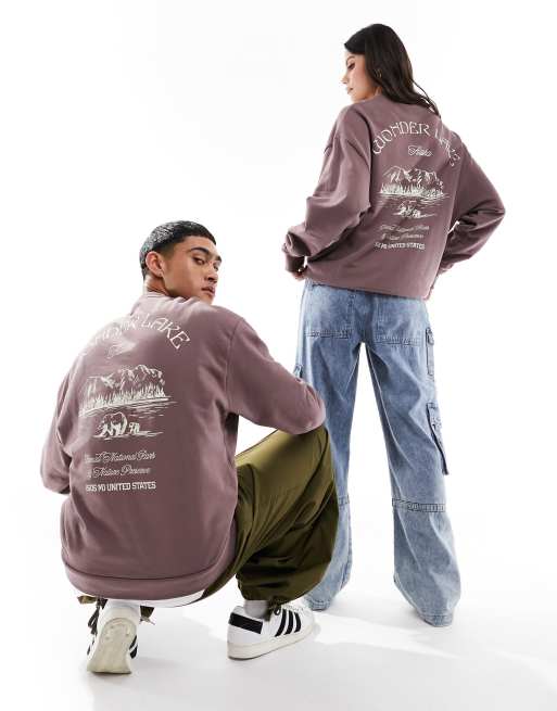 ASOS DESIGN oversized sweatshirt in brown with outdoors back print