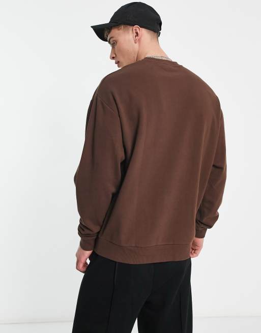 ASOS Dark Future Oversized Sweatshirt in Soft Towel Jersey with Logo Embroidery in Brown - Part of A Set