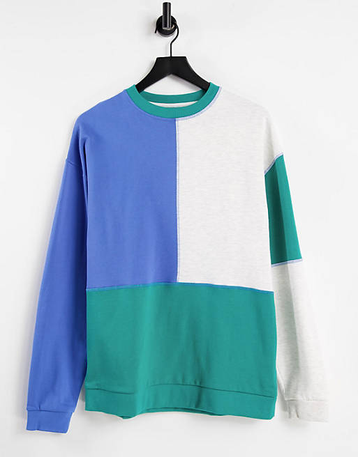 ASOS DESIGN oversized sweatshirt in colour block with stitch detail