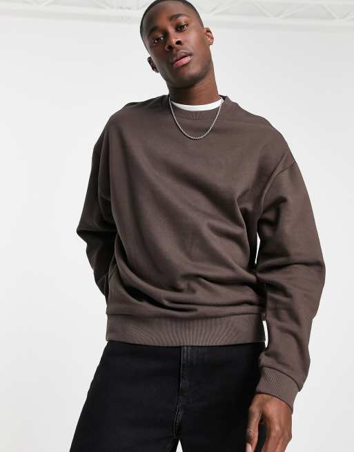 ASOS DESIGN oversized sweatshirt in dark brown | ASOS