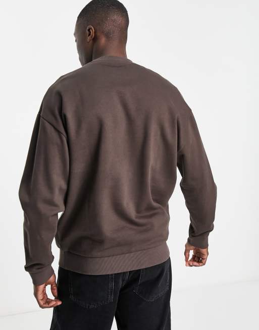 ASOS Dark Future Oversized Sweatshirt in Soft Towel Jersey with Logo Embroidery in Brown - Part of A Set