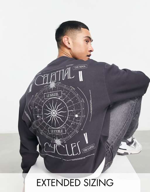 ASOS DESIGN oversized sweatshirt in dark gray with celestial back print