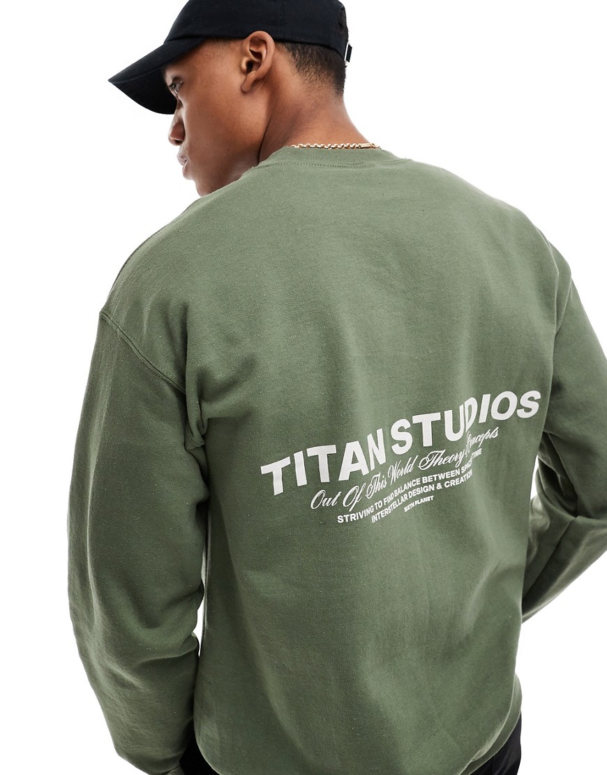ASOS DESIGN oversized sweatshirt in dark green with text print