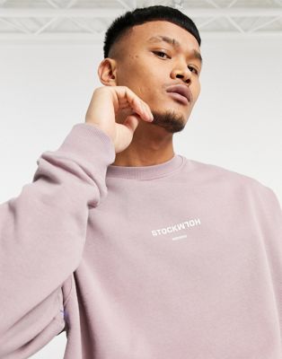 ASOS DESIGN oversized sweatshirt in dusty purple acid wash with print