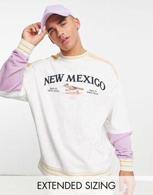  ASOS DESIGN oversized sweatshirt in ecru colour block with city print - ASOS Price Checker