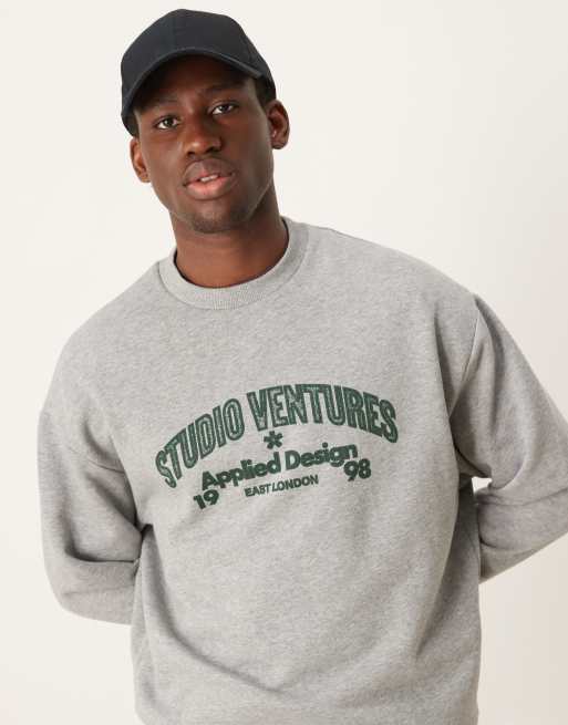 ASOS DESIGN - Oversized sweatshirt in gemêleerd grijs met groene print