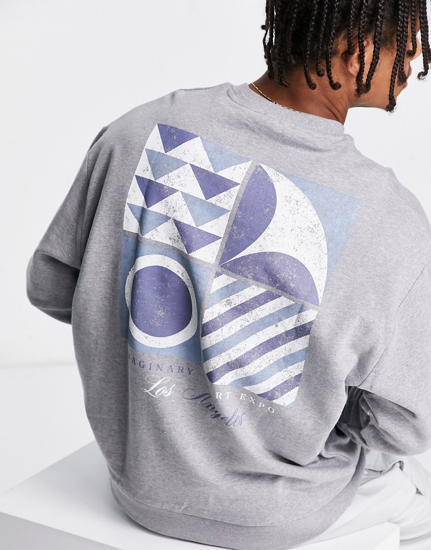 ASOS DESIGN oversized sweatshirt in gray heather with back print